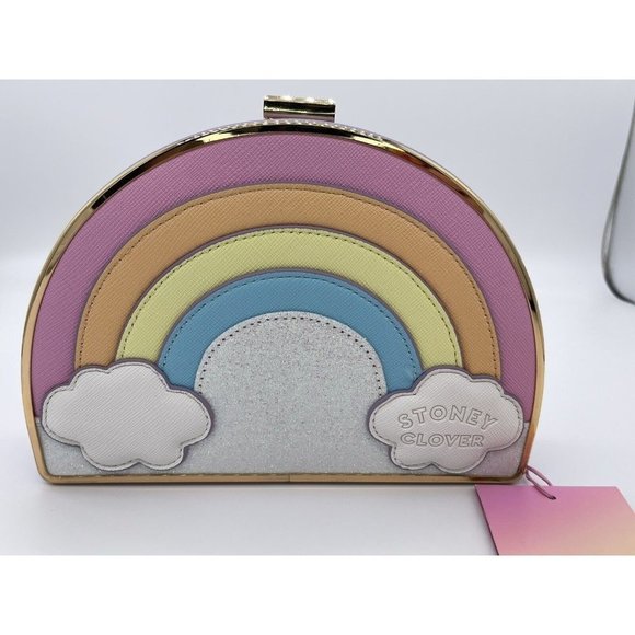 NWT Stoney Clover Ln x Target Purple Rainbow Crossbody Purse Clutch Gold Trim - Picture 2 of 8